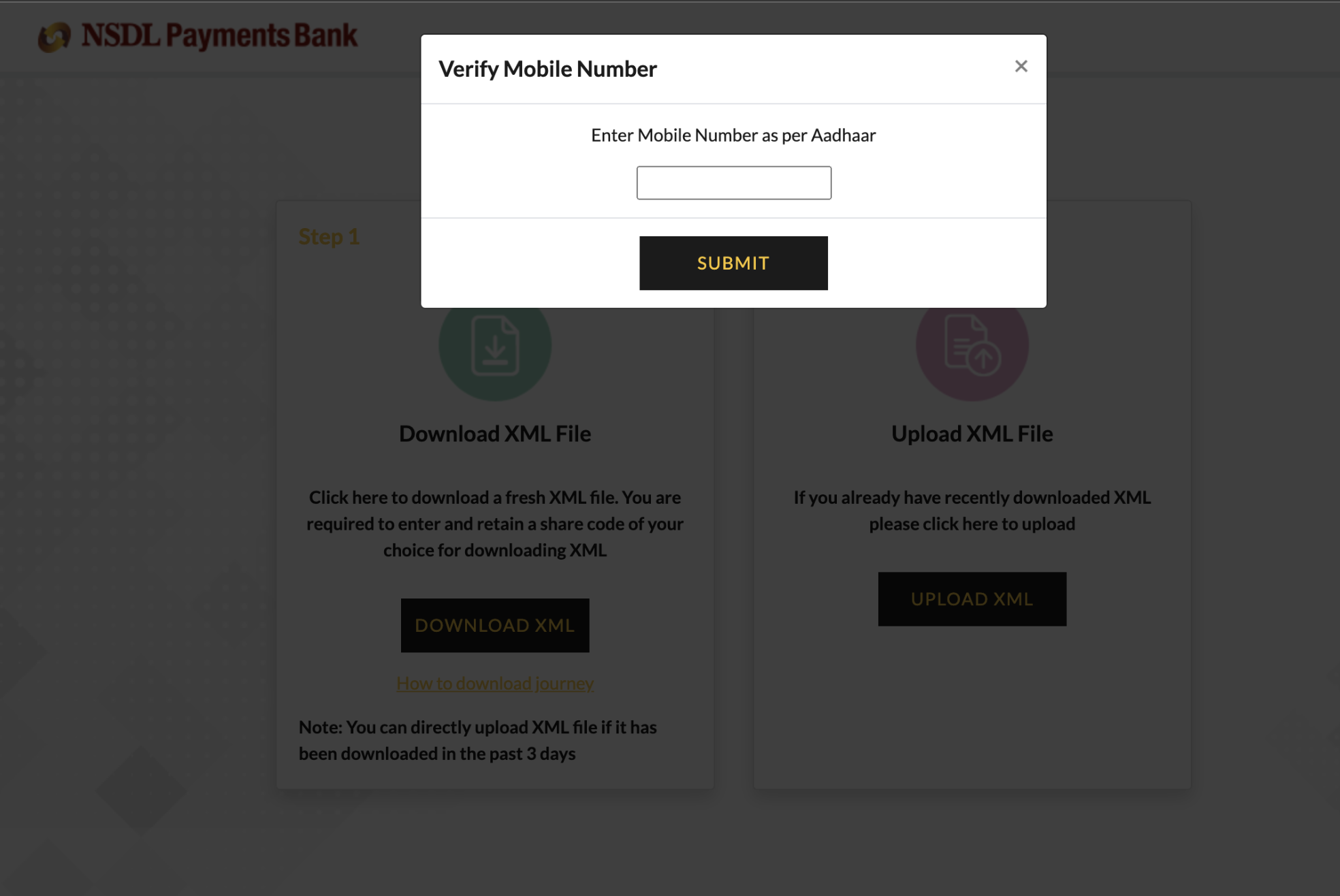 If the given number doesn't match the Aadhaar-linked number, a pop-up will appear for mobile number verification via OTP. Once the details match and the OTP is verified, the user will see the personal details page.